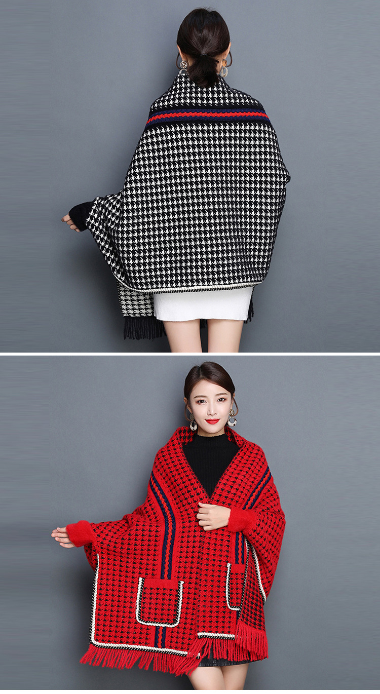 Checkers Striped Shawl Poncho with arm holes > Scarves > Mezon Handbags